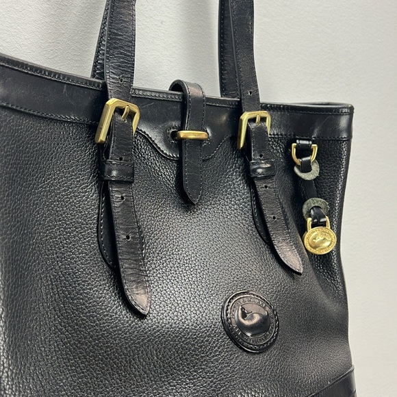 Vintage Dooney & Bourke Black All Weather Leather Pebbled Tote Gold Hardware - Picture 3 of 15